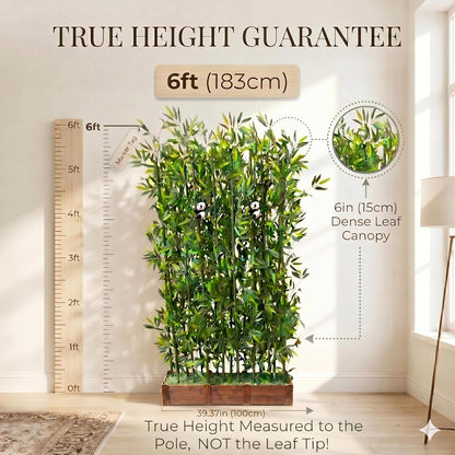 Artificial Bamboo Privacy Screen - 39in Solid Wood Base with 16 Thick Faux Stalks & Panda Decor - UV Resistant Tall Fake Plant for Indoor Outdoor Patio Divider - Dense Leaves (Green, 4FT/1.2M)