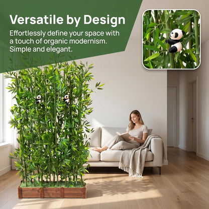 Artificial Bamboo Privacy Screen - 39in Solid Wood Base with 16 Thick Faux Stalks & Panda Decor - UV Resistant Tall Fake Plant for Indoor Outdoor Patio Divider - Dense Leaves (Green, 4FT/1.2M)