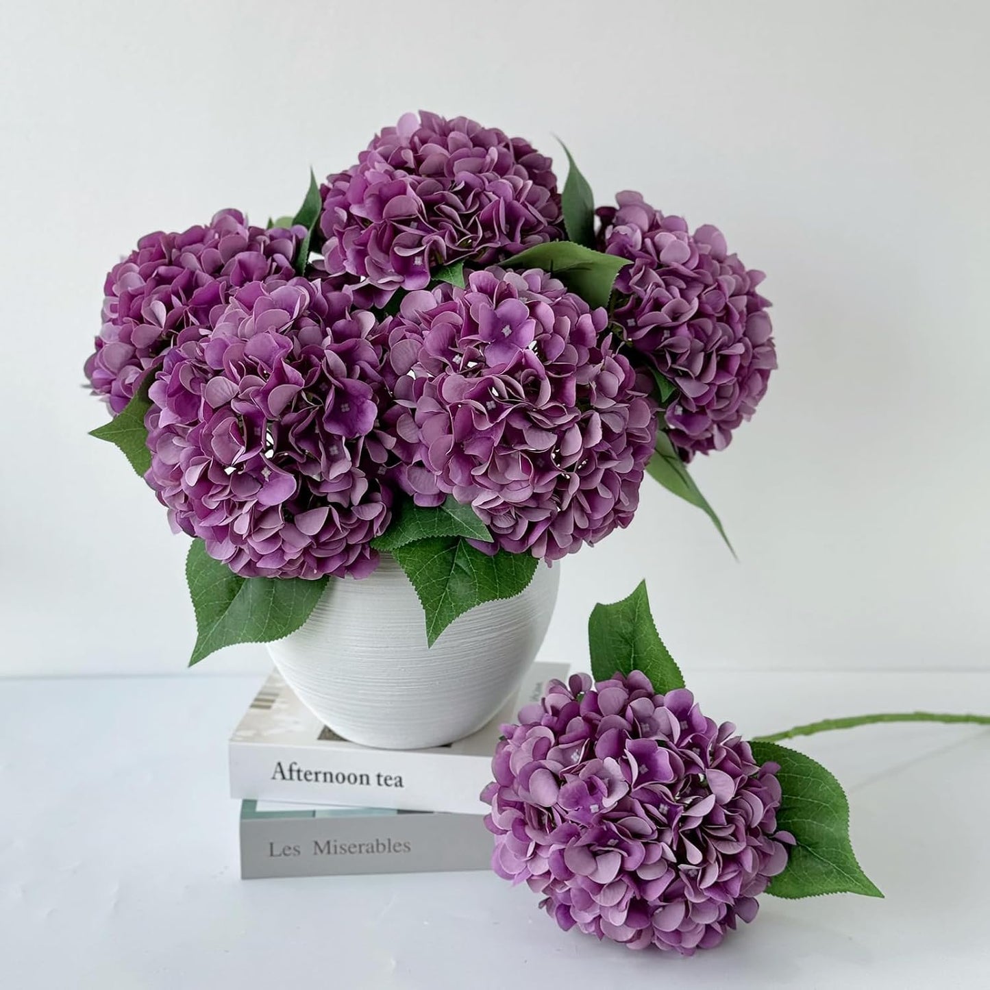 5 Pcs Silk Green Hydrangea Artificial Flowers - 20'' Faux Hydrangeas for Spring Indoor/Outdoor Home Decor & Wedding Arrangement
