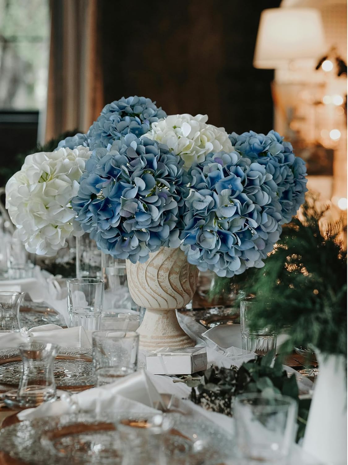 5 Pcs Silk Green Hydrangea Artificial Flowers - 20'' Faux Hydrangeas for Spring Indoor/Outdoor Home Decor & Wedding Arrangement