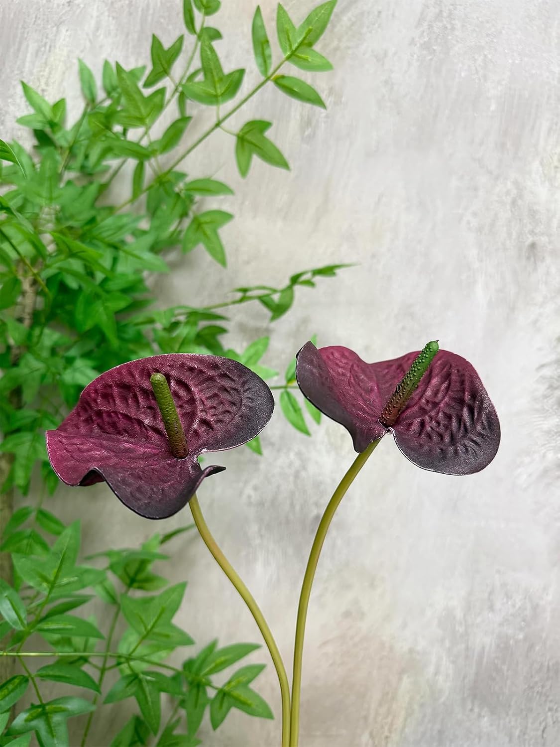 10pcs Burgundy Anthurium Artificial Flowers, 23.6" Burgundy Flowers Artificial Tropical Flowers Real Touch for DIY Wedding Bouquets Centerpieces Bridal Shower Party Home Decor