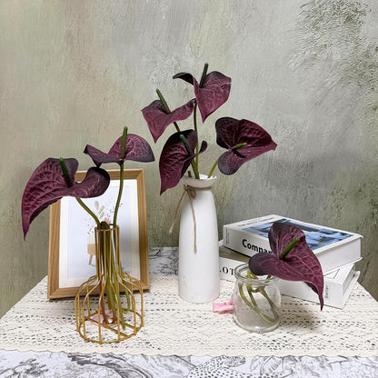 10pcs Burgundy Anthurium Artificial Flowers, 23.6" Burgundy Flowers Artificial Tropical Flowers Real Touch for DIY Wedding Bouquets Centerpieces Bridal Shower Party Home Decor