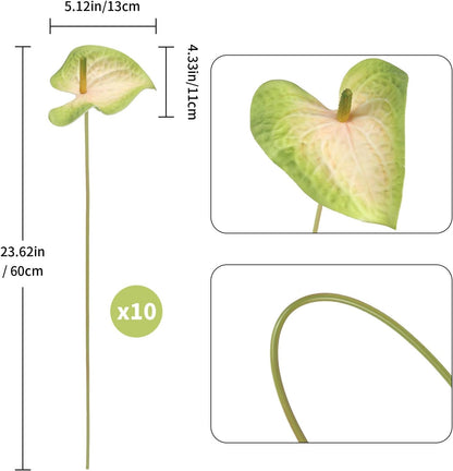 10pcs Burgundy Anthurium Artificial Flowers, 23.6" Burgundy Flowers Artificial Tropical Flowers Real Touch for DIY Wedding Bouquets Centerpieces Bridal Shower Party Home Decor