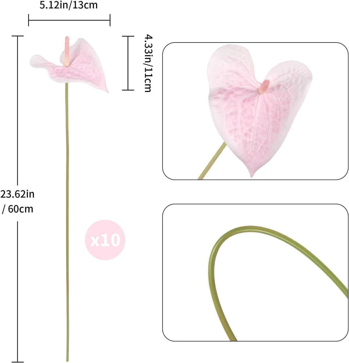 10pcs Burgundy Anthurium Artificial Flowers, 23.6" Burgundy Flowers Artificial Tropical Flowers Real Touch for DIY Wedding Bouquets Centerpieces Bridal Shower Party Home Decor