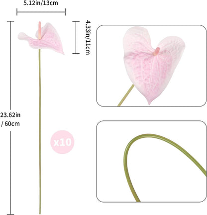 10pcs Burgundy Anthurium Artificial Flowers, 23.6" Burgundy Flowers Artificial Tropical Flowers Real Touch for DIY Wedding Bouquets Centerpieces Bridal Shower Party Home Decor