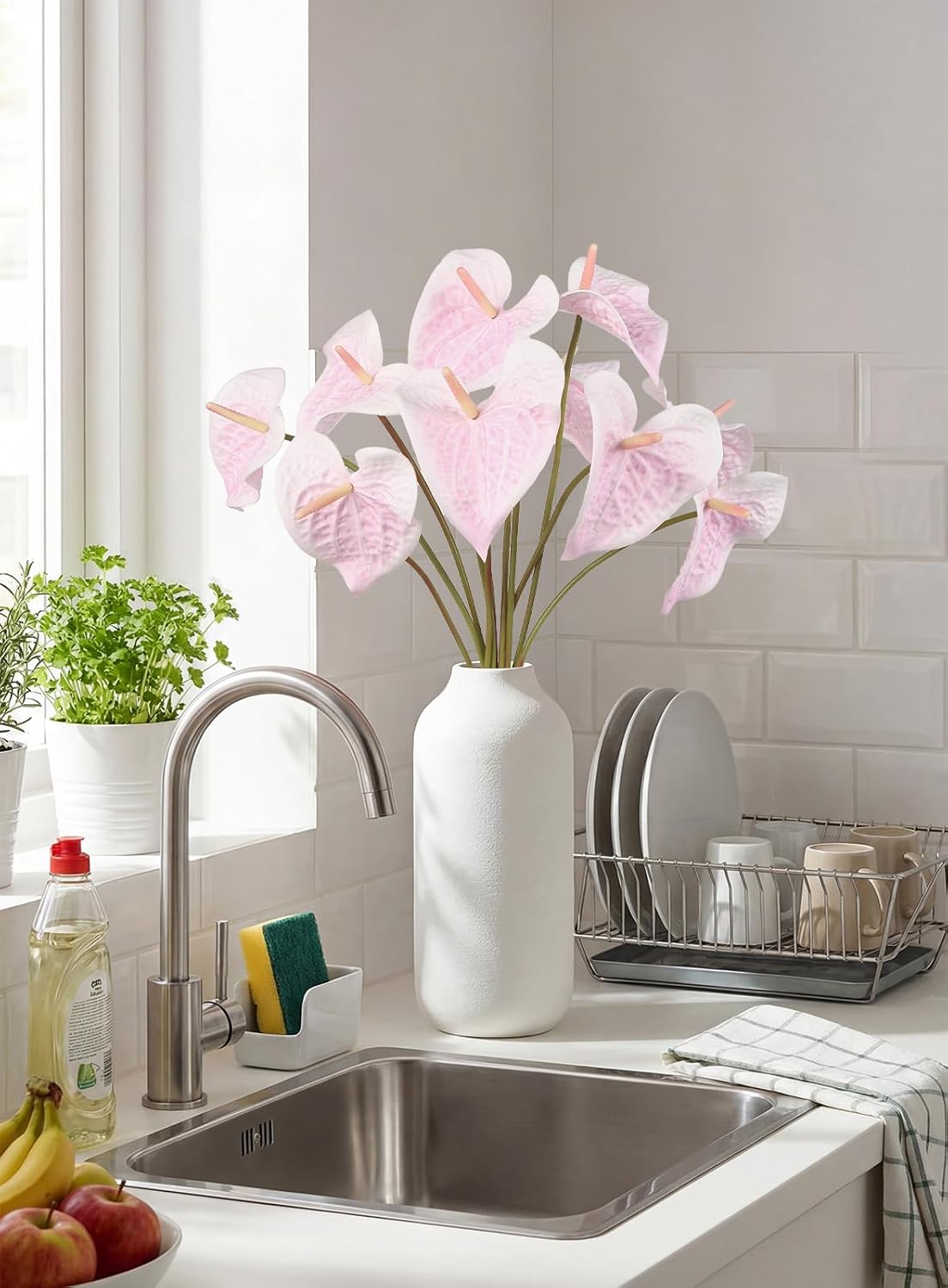 10pcs Burgundy Anthurium Artificial Flowers, 23.6" Burgundy Flowers Artificial Tropical Flowers Real Touch for DIY Wedding Bouquets Centerpieces Bridal Shower Party Home Decor