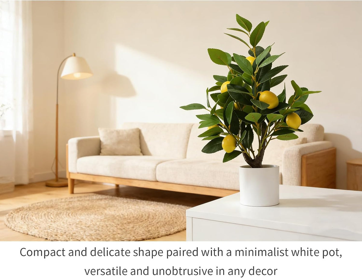 Artificial Lemon Potted Plant, 18" Indoor Fake Lemon Tree Greenery in Pot Faux Green Plants Lemon Tree Branches Stems for Kitchen Office Living Room Balcony Home Decor