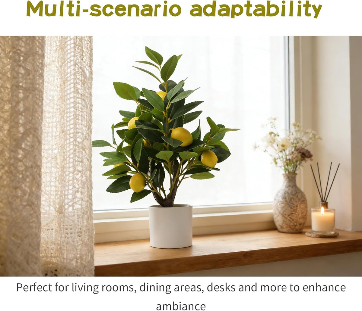 Artificial Lemon Potted Plant, 18" Indoor Fake Lemon Tree Greenery in Pot Faux Green Plants Lemon Tree Branches Stems for Kitchen Office Living Room Balcony Home Decor
