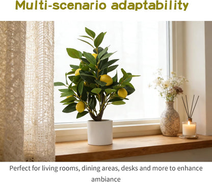 Artificial Lemon Potted Plant, 18" Indoor Fake Lemon Tree Greenery in Pot Faux Green Plants Lemon Tree Branches Stems for Kitchen Office Living Room Balcony Home Decor