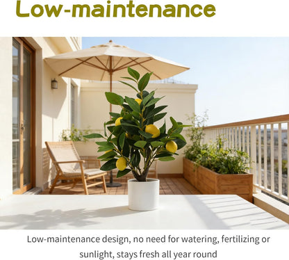 Artificial Lemon Potted Plant, 18" Indoor Fake Lemon Tree Greenery in Pot Faux Green Plants Lemon Tree Branches Stems for Kitchen Office Living Room Balcony Home Decor