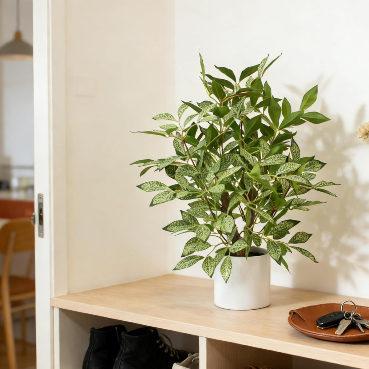 Artificial Lemon Potted Plant, 18" Indoor Fake Lemon Tree Greenery in Pot Faux Green Plants Lemon Tree Branches Stems for Kitchen Office Living Room Balcony Home Decor