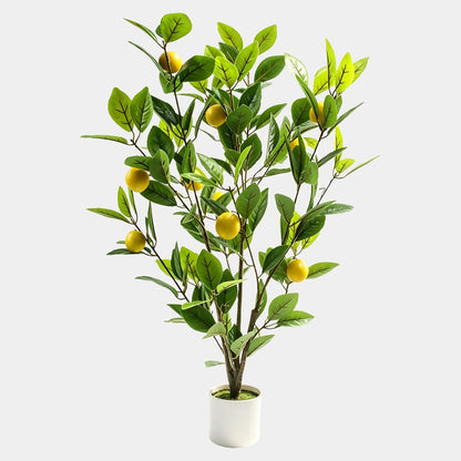 Artificial Lemon Potted Plant, 18" Indoor Fake Lemon Tree Greenery in Pot Faux Green Plants Lemon Tree Branches Stems for Kitchen Office Living Room Balcony Home Decor
