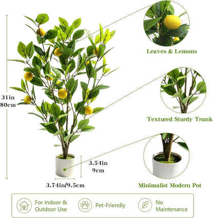 Artificial Lemon Potted Plant, 18" Indoor Fake Lemon Tree Greenery in Pot Faux Green Plants Lemon Tree Branches Stems for Kitchen Office Living Room Balcony Home Decor