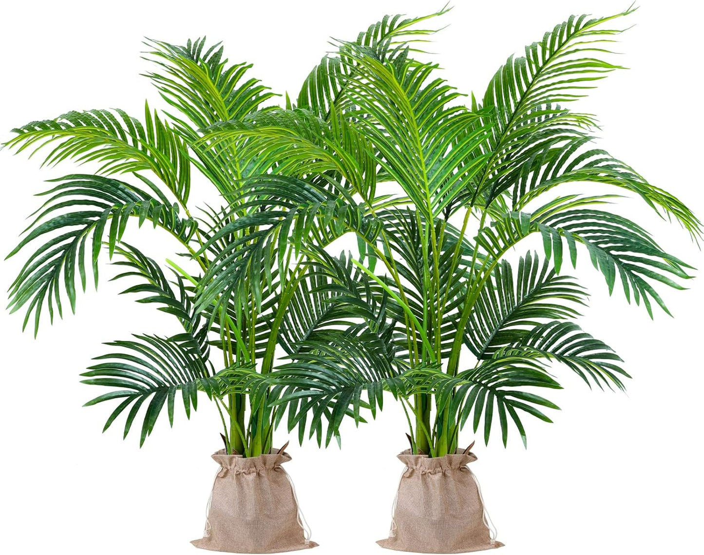 Garden 4ft Artificial Areca Palm Plant 2 Packs in Pot, Fake Cane Palm Silk Tree Indoor Outdoor, Dypsis Lutescens, 47in Lifelike Faux Silk Plant Home Decor, Two Linen Bags Included