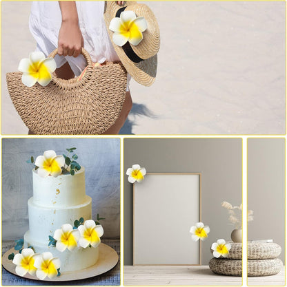 160 Pcs Artificial Plumeria Flower Hawaiian White Foam Frangipani Petals Cap Hair Hat Wreath Floral DIY Craft for Home Beach Wedding Party Decoration (1.6 Inch,2.4 Inch,3.2 Inch)