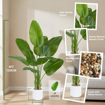 Bird of Paradise Artificial Tree, 6Ft Tall Faux Plant, Fake Banana Leaf Plant Indoor, Faux Palm Tree Faux Floor Plants Tropical Tree in Pot, Present for Friend Housewarming Decor