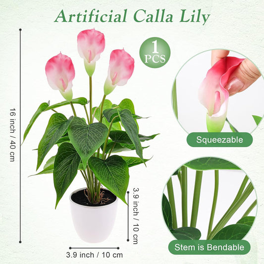 Artificial Flower Plants 16 Inch Pink Calla Lily Small Fake Potted