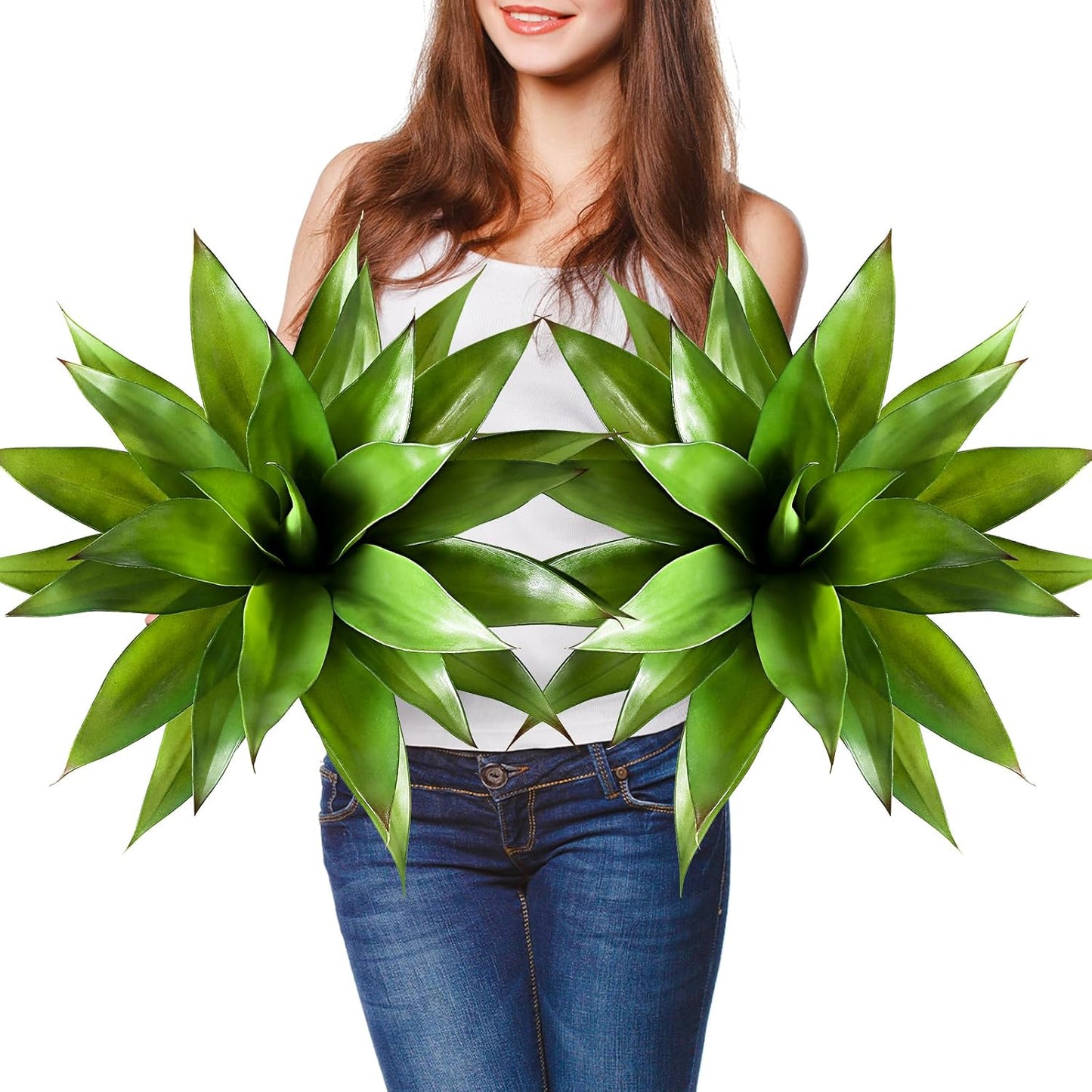 JUSTOYOU Large Artificial Succulents Aloe Plants Real Touch Fake Flowers Unpotted for Home Wedding Festival Arrangement (1, Green-Red)