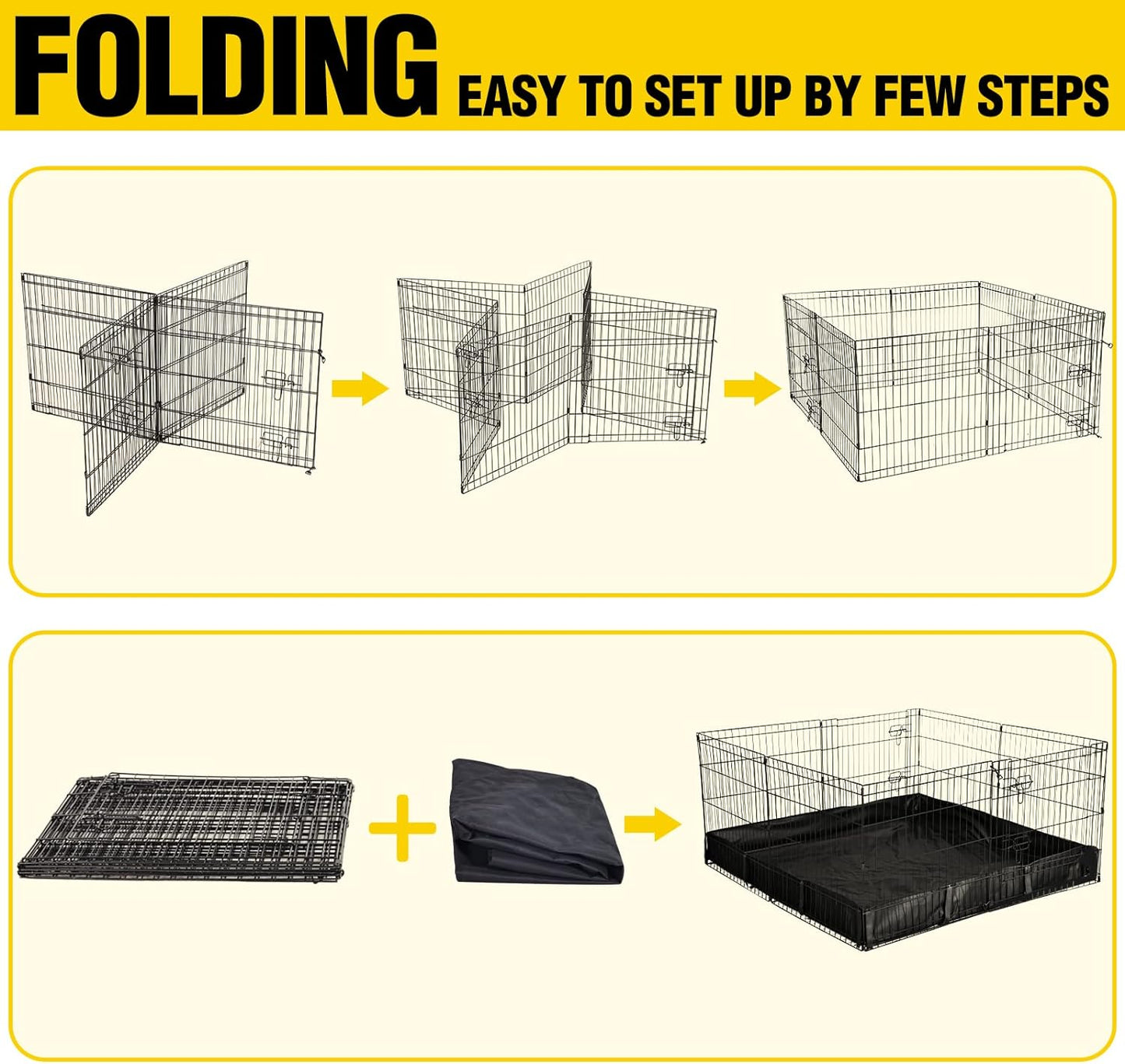 Pet Playpen Indoor & Outdoor Expandable Exercise Pen for Small Animals Rabbit cage with Waterproof Layer,Attach The Hutch Freely