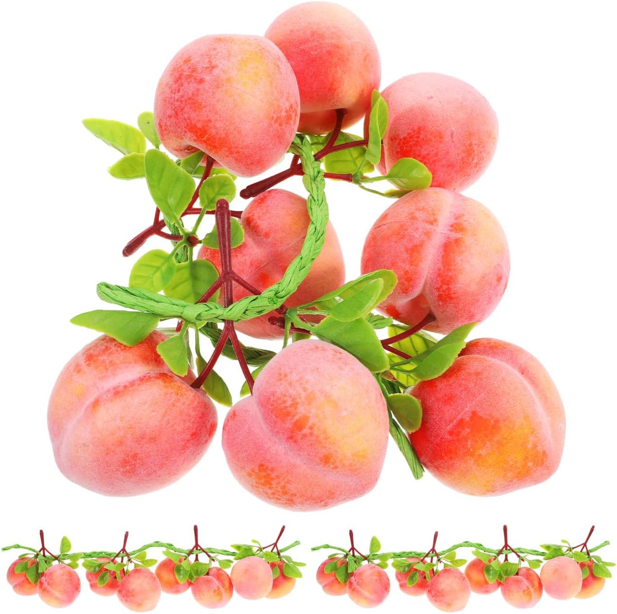 3 Pcs Artificial Peach Clusters, Realistic Fake Fruit for Home Kitchen Decor, Lifelike Faux Peaches for Photography Props, Fruit Basket Fillers & Summer Party Decoration