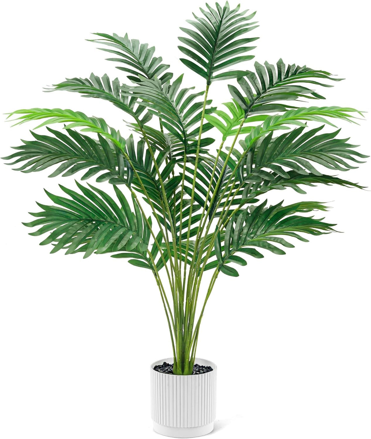 28" Fake Palm Tree, Artificial Plants Indoor in Modern White Pot | Artificial palm plants indoor bring clean, light-toned greenery to bathroom, bedroom, baclony, outdoor patio decor