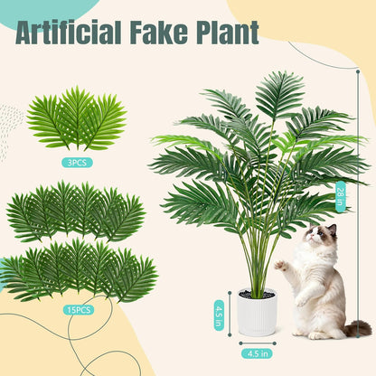 28" Fake Palm Tree, Artificial Plants Indoor in Modern White Pot | Artificial palm plants indoor bring clean, light-toned greenery to bathroom, bedroom, baclony, outdoor patio decor