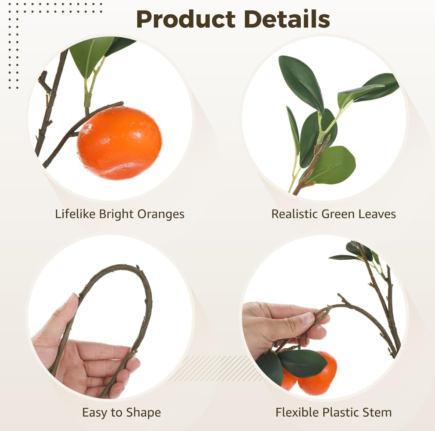 3 Pcs Artificial Orange Tree Branches, 36 in Fake Orange Fruit Stems with Leaves, Faux Orange Plant Twig Picks for Home Decor, Office, Wedding, Table Centerpiece, Window Display