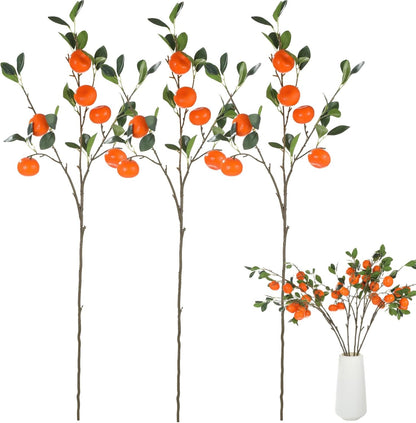 3 Pcs Artificial Orange Tree Branches, 36 in Fake Orange Fruit Stems with Leaves, Faux Orange Plant Twig Picks for Home Decor, Office, Wedding, Table Centerpiece, Window Display