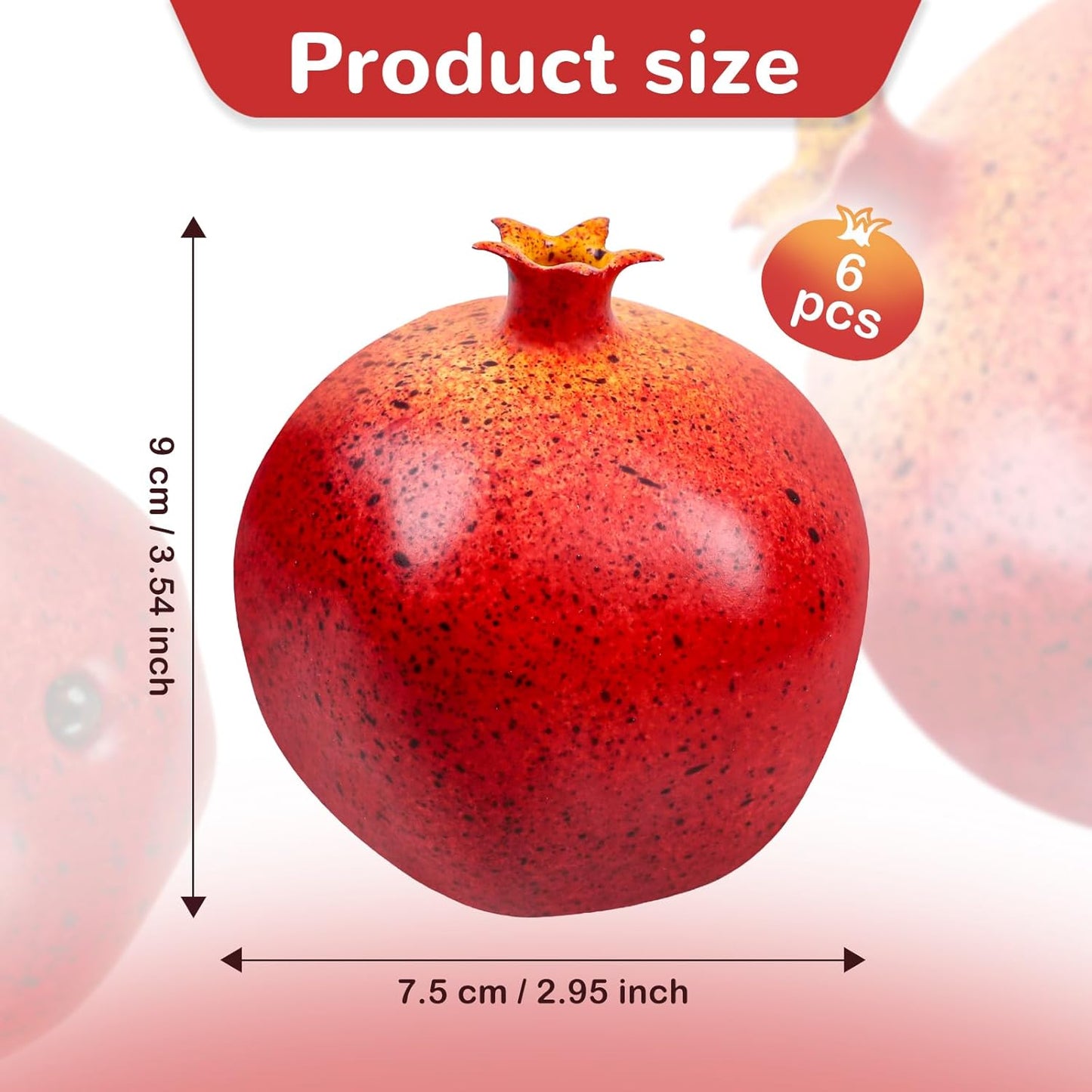 6pcs Artificial Pomegranate Decor, Realistic Plastic Fake Fruit | faux pomegranate fruit bowl decor, lifelike pomegranate home display, christmas fruit table centerpiece, photography prop