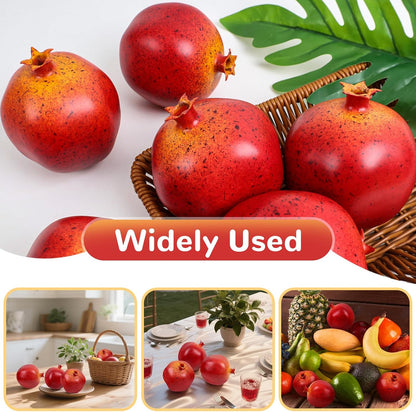 6pcs Artificial Pomegranate Decor, Realistic Plastic Fake Fruit | faux pomegranate fruit bowl decor, lifelike pomegranate home display, christmas fruit table centerpiece, photography prop