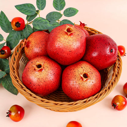 6pcs Artificial Pomegranate Decor, Realistic Plastic Fake Fruit | faux pomegranate fruit bowl decor, lifelike pomegranate home display, christmas fruit table centerpiece, photography prop