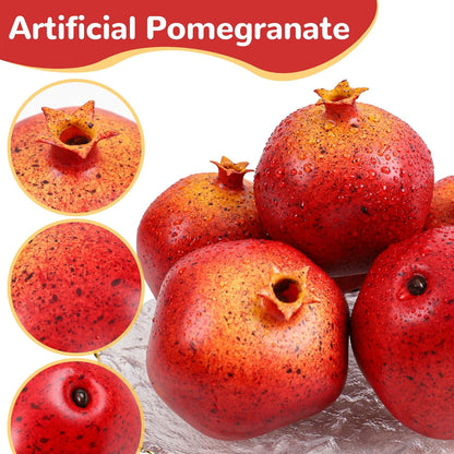 6pcs Artificial Pomegranate Decor, Realistic Plastic Fake Fruit | faux pomegranate fruit bowl decor, lifelike pomegranate home display, christmas fruit table centerpiece, photography prop