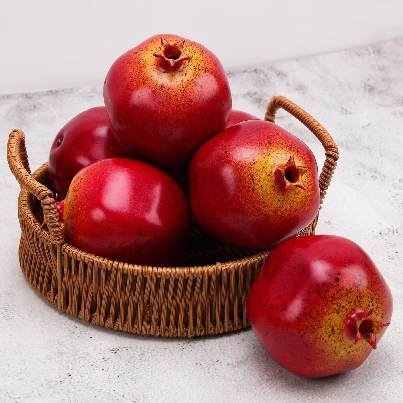 6pcs Artificial Pomegranate Decor, Realistic Plastic Fake Fruit | faux pomegranate fruit bowl decor, lifelike pomegranate home display, christmas fruit table centerpiece, photography prop