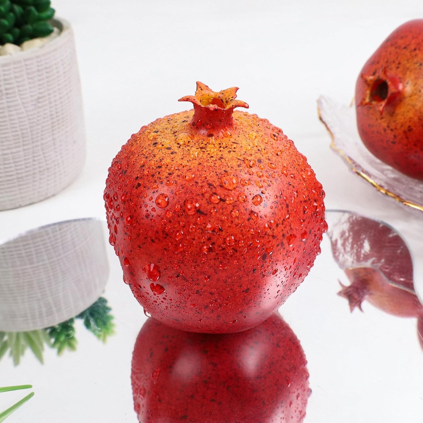6pcs Artificial Pomegranate Decor, Realistic Plastic Fake Fruit | faux pomegranate fruit bowl decor, lifelike pomegranate home display, christmas fruit table centerpiece, photography prop