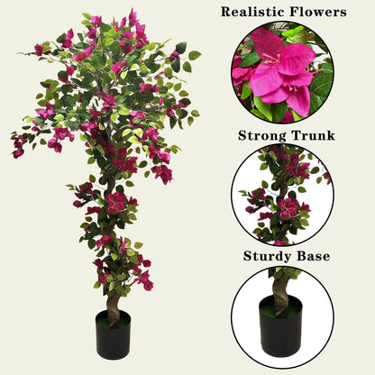 Artificial Bougainvillea Tree 5.6ft, 2 Pack Fake Bougainvillea Plant Potted Faux Tropical Tree for Home Indoor Outdoor Decor, Office, Patio, or Living Room Decoration