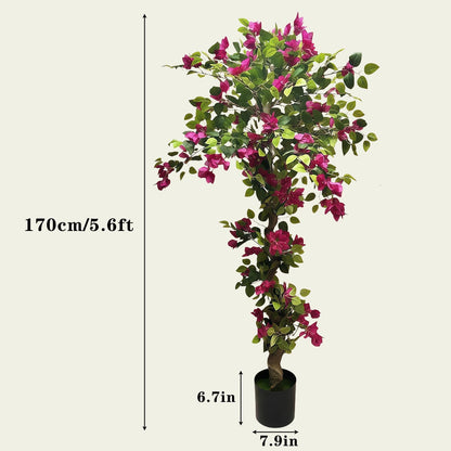 Artificial Bougainvillea Tree 5.6ft, 2 Pack Fake Bougainvillea Plant Potted Faux Tropical Tree for Home Indoor Outdoor Decor, Office, Patio, or Living Room Decoration