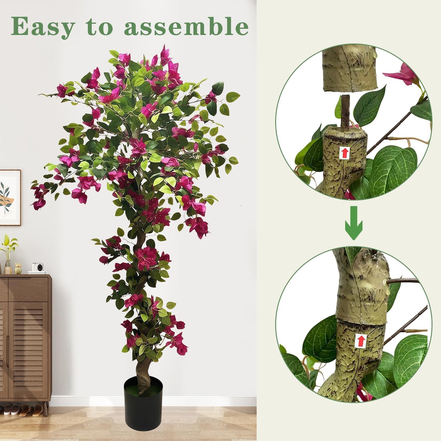 Artificial Bougainvillea Tree 5.6ft, 2 Pack Fake Bougainvillea Plant Potted Faux Tropical Tree for Home Indoor Outdoor Decor, Office, Patio, or Living Room Decoration