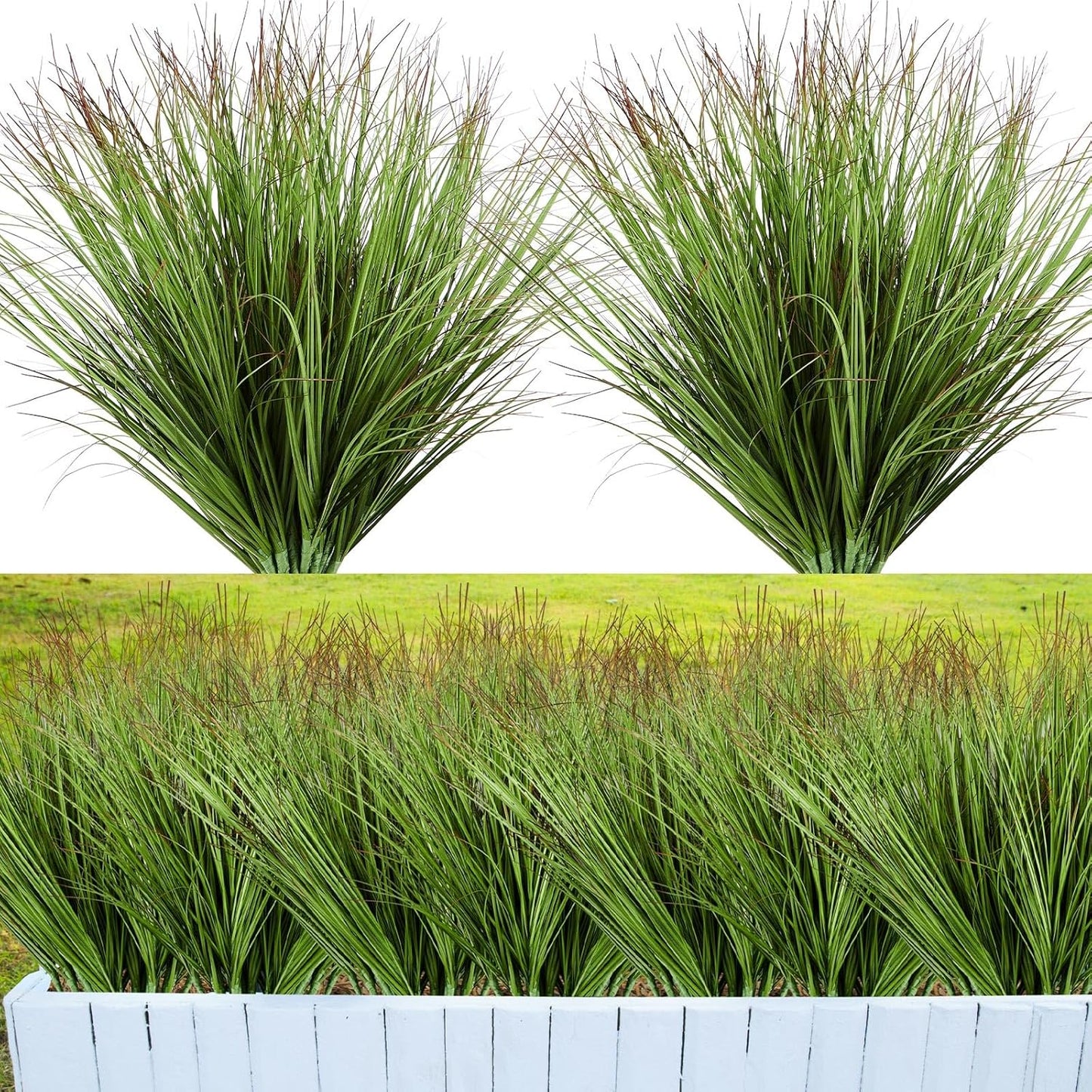 48 Pcs Faux Grass Plants Artificial Shrubs Wheat Grass UV Resistant Fake Greenery Faux Weed Artificial Tall Plants for Outdoor Indoor Home Window Decor