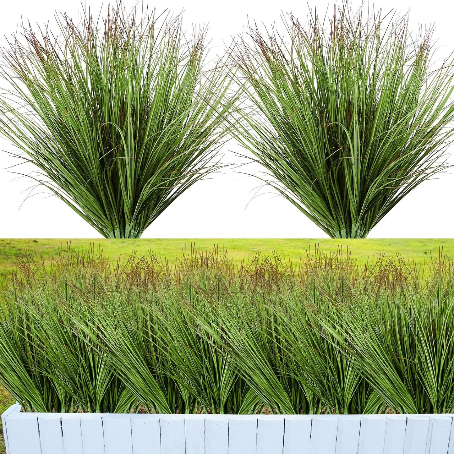 48 Pcs Faux Grass Plants Artificial Shrubs Wheat Grass UV Resistant Fake Greenery Faux Weed Artificial Tall Plants for Outdoor Indoor Home Window Decor
