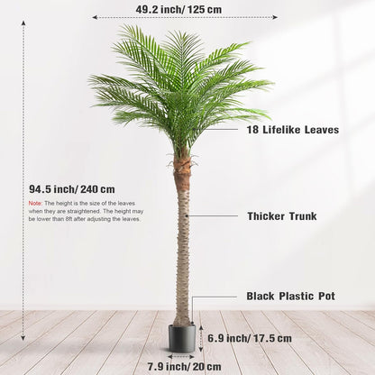 Artificial Phoenix Palm Tree 8ft Tall Outdoor Indoor Decor Fake Plants with 18 Adjustable Leaves, Large Faux Sago Palm Tree for Home Office Living Room Yard Outside Patio Poolside (2, 8ft)