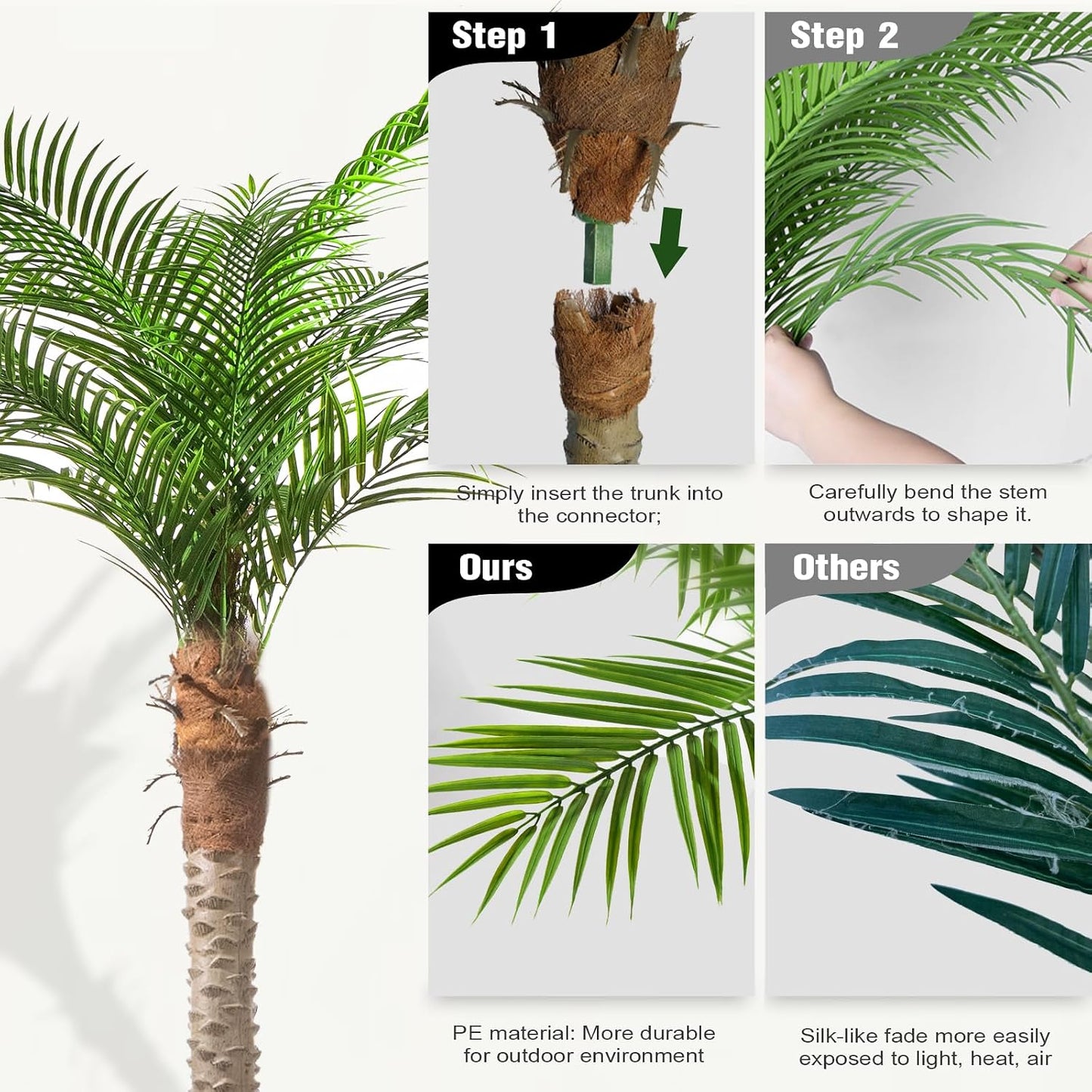 Artificial Phoenix Palm Tree 8ft Tall Outdoor Indoor Decor Fake Plants with 18 Adjustable Leaves, Large Faux Sago Palm Tree for Home Office Living Room Yard Outside Patio Poolside (2, 8ft)