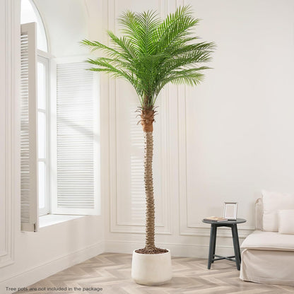 Artificial Phoenix Palm Tree 8ft Tall Outdoor Indoor Decor Fake Plants with 18 Adjustable Leaves, Large Faux Sago Palm Tree for Home Office Living Room Yard Outside Patio Poolside (2, 8ft)