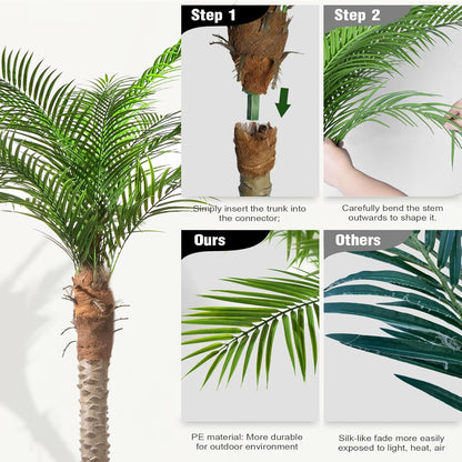 Artificial Phoenix Palm Tree 8ft Tall Outdoor Indoor Decor Fake Plants with 18 Adjustable Leaves, Large Faux Sago Palm Tree for Home Office Living Room Yard Outside Patio Poolside (2, 8ft)