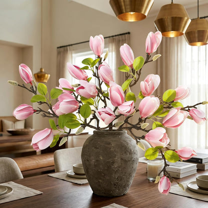 6PCS Artificial Magnolia Flowers Stems for Spring Decoration,26In Artificial White Fake Flowers with Buds Faux Long Stem Floral Arrangement for Vase Table Centerpiece Indoor Home Decor