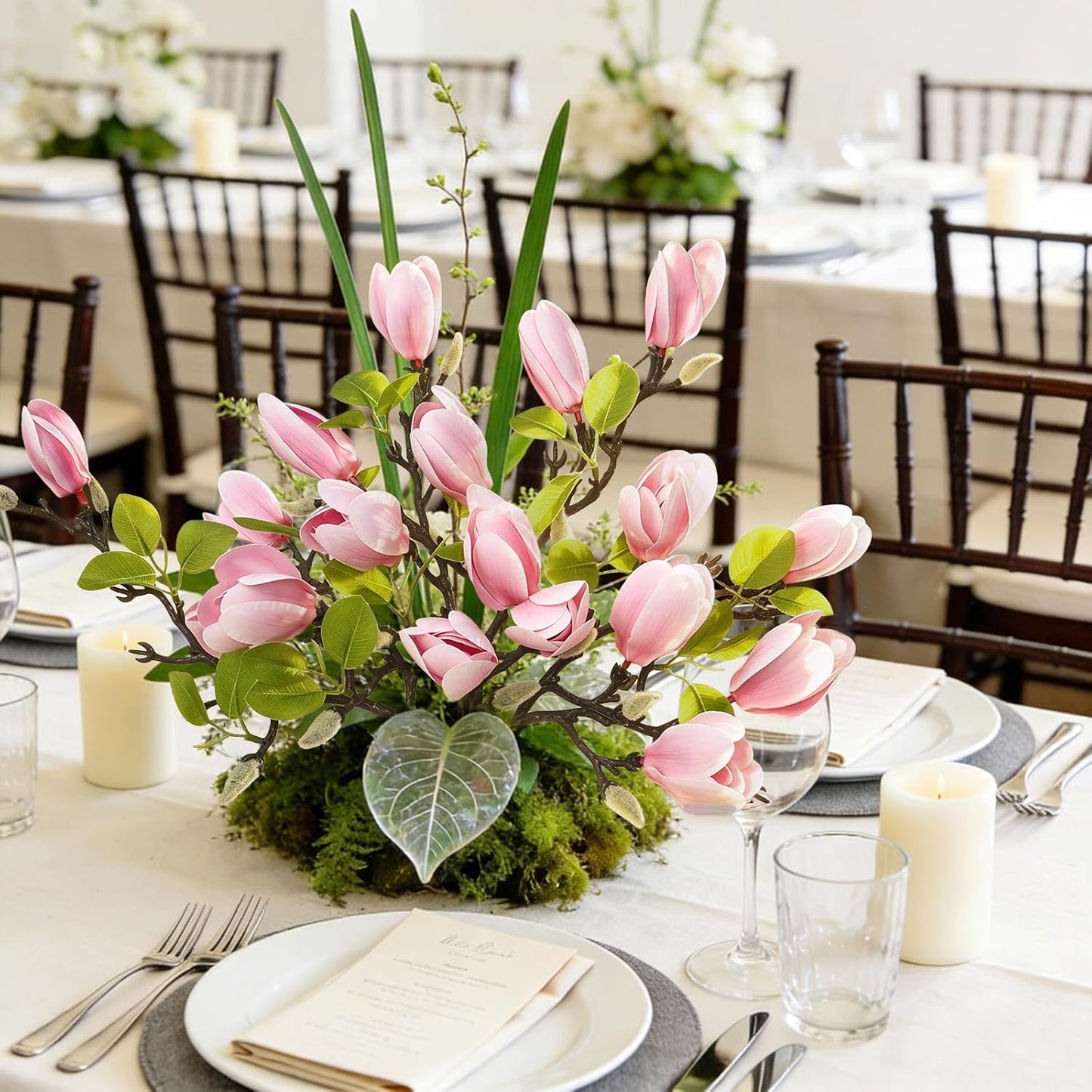 6PCS Artificial Magnolia Flowers Stems for Spring Decoration,26In Artificial White Fake Flowers with Buds Faux Long Stem Floral Arrangement for Vase Table Centerpiece Indoor Home Decor