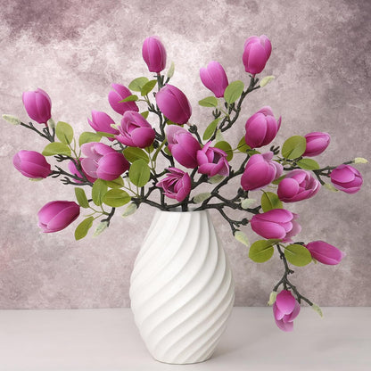 6PCS Artificial Magnolia Flowers Stems for Spring Decoration,26In Artificial White Fake Flowers with Buds Faux Long Stem Floral Arrangement for Vase Table Centerpiece Indoor Home Decor