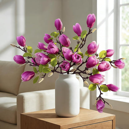 6PCS Artificial Magnolia Flowers Stems for Spring Decoration,26In Artificial White Fake Flowers with Buds Faux Long Stem Floral Arrangement for Vase Table Centerpiece Indoor Home Decor