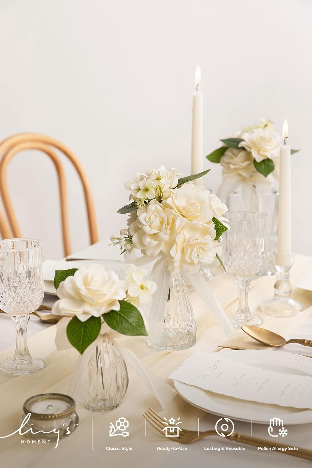 Cream Artificial Gardenia Flowers with Stems, 25 pcs | Artificial Gardenia Flowers, Foam Floral Heads for DIY Wedding Bouquets, Centerpieces, Crafts & Home Decor Decorations