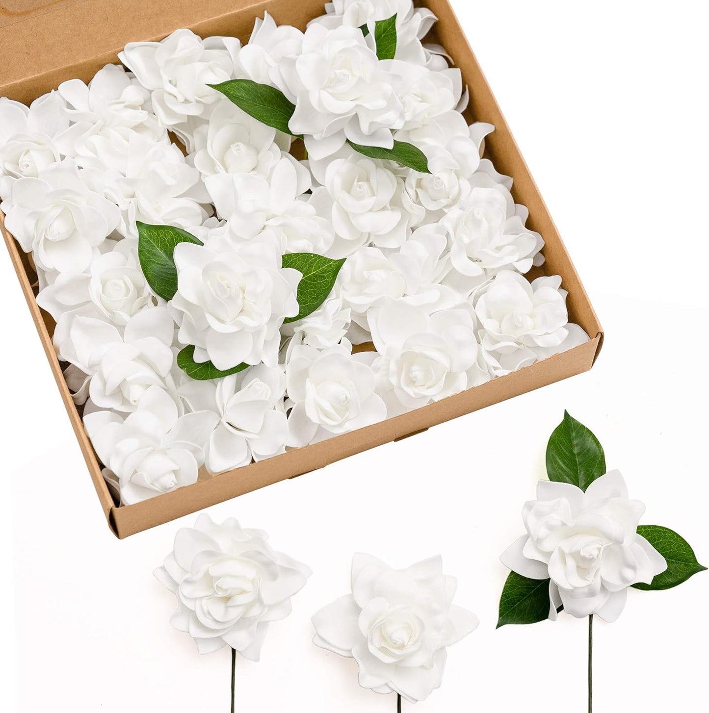 Cream Artificial Gardenia Flowers with Stems, 25 pcs | Artificial Gardenia Flowers, Foam Floral Heads for DIY Wedding Bouquets, Centerpieces, Crafts & Home Decor Decorations