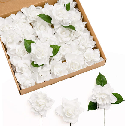 Cream Artificial Gardenia Flowers with Stems, 25 pcs | Artificial Gardenia Flowers, Foam Floral Heads for DIY Wedding Bouquets, Centerpieces, Crafts & Home Decor Decorations